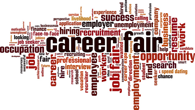 Career Fair Image with Words denoting career fair characteristics